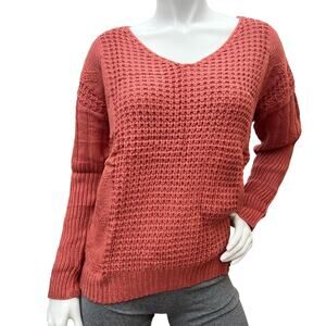 Mafulus Womens Sweater Batwing Long Sleeve V-neck Cable Knitted Rose Red Size S